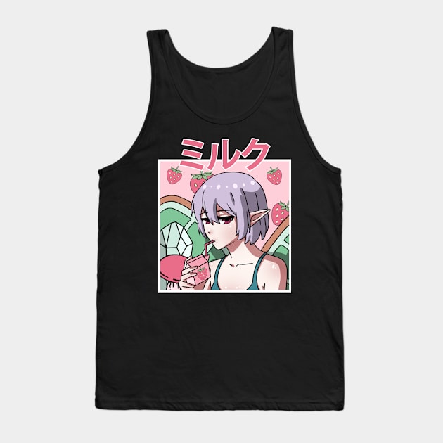 Fairycore Aesthetic Fairy Drinking Strawberry Milk Tank Top by Alex21